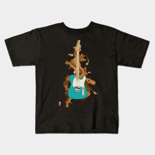 T-Style Electric Guitar Teal Color Kids T-Shirt